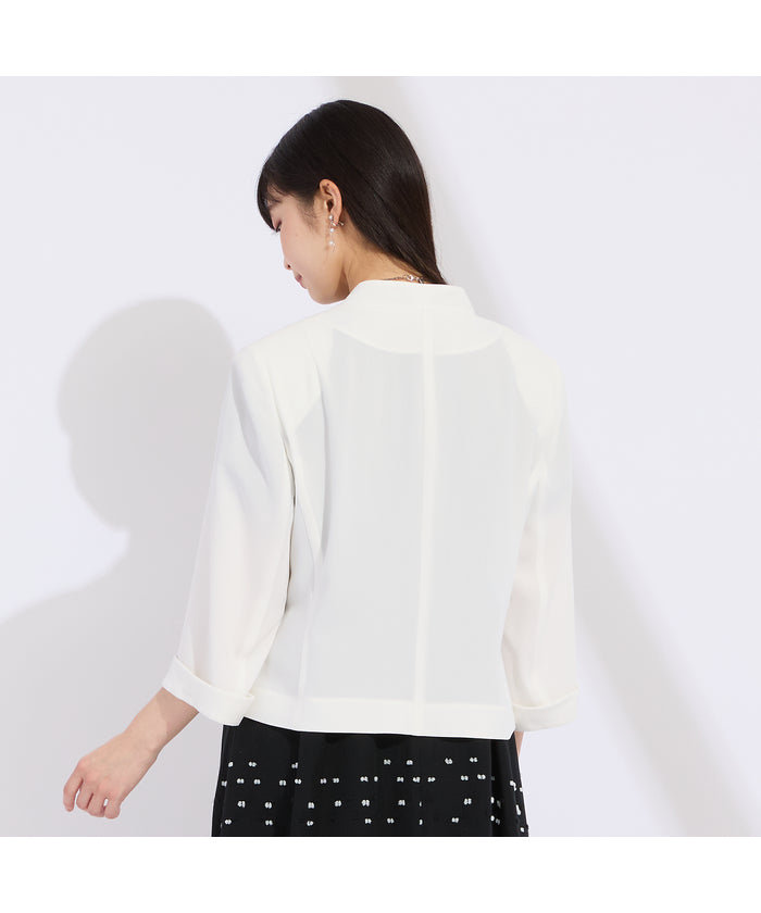 リリアンビューティ Liliane Burty 【WEB先行販売・セットアップ対応】バックサテン梨地ノーカラージャケット （ブラック） ブラック