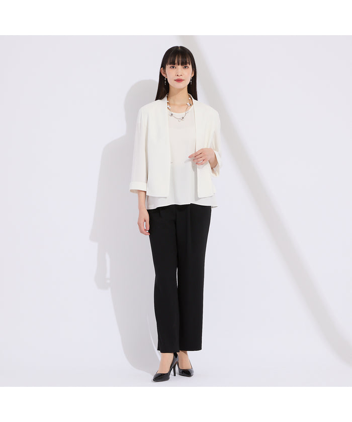 リリアンビューティ Liliane Burty 【WEB先行販売・セットアップ対応】バックサテン梨地ノーカラージャケット （ブラック） ブラック