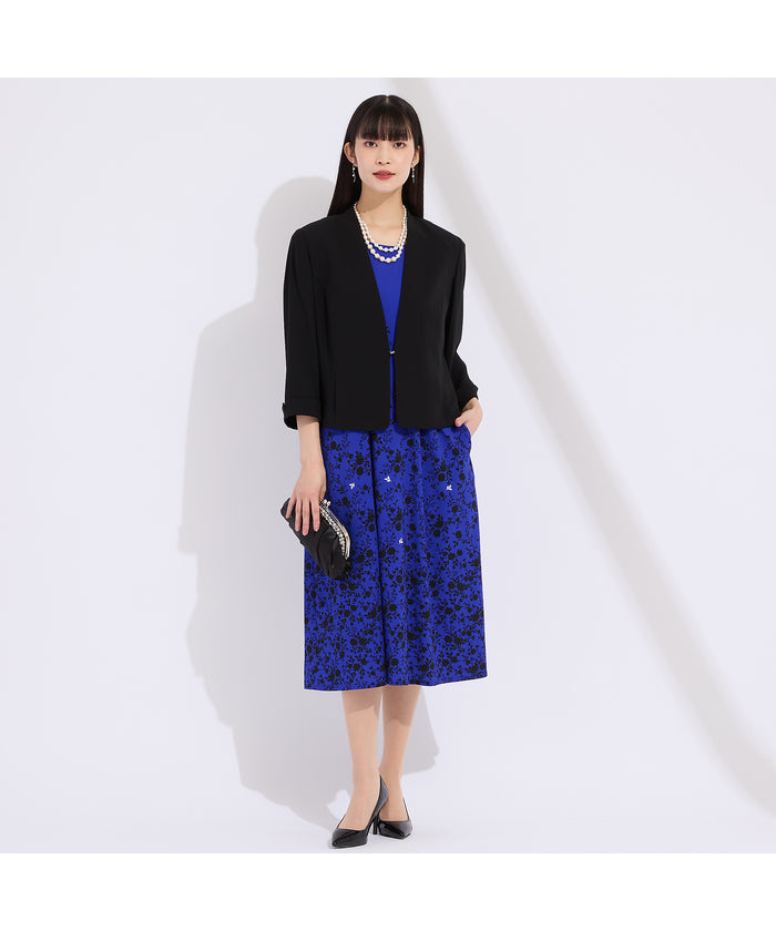リリアンビューティ Liliane Burty 【WEB先行販売・セットアップ対応】バックサテン梨地ノーカラージャケット （ブラック） ブラック