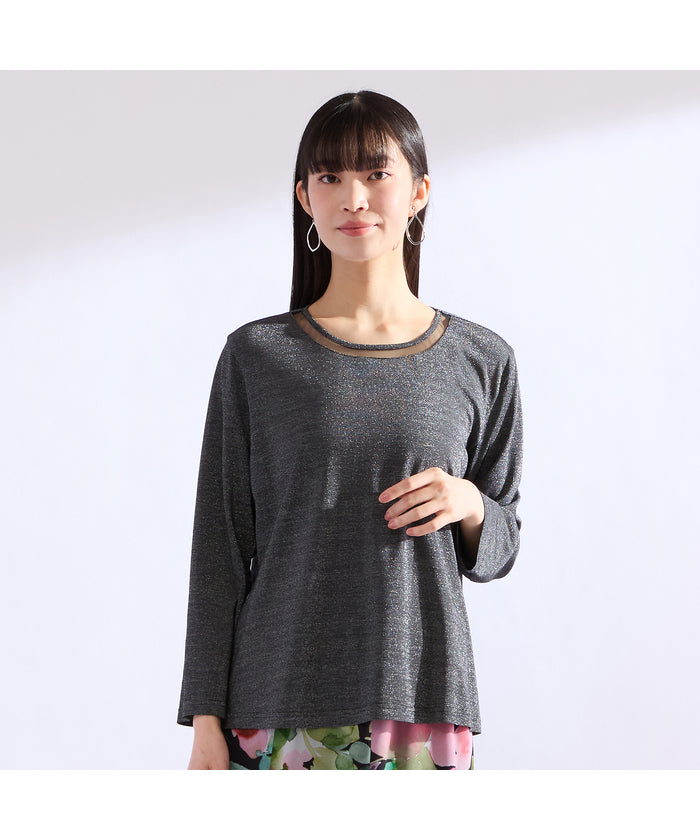 リリアンビューティ Liliane Burty 【M～4L】ラメフライスTシャツ （ブラック） ブラック