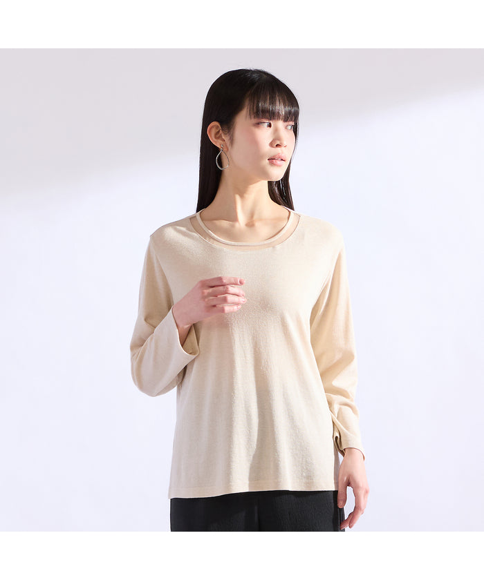 リリアンビューティ Liliane Burty 【M～4L】ラメフライスTシャツ （ブラック） ブラック