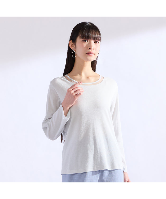 リリアンビューティ Liliane Burty 【M～4L】ラメフライスTシャツ （ブラック） ブラック