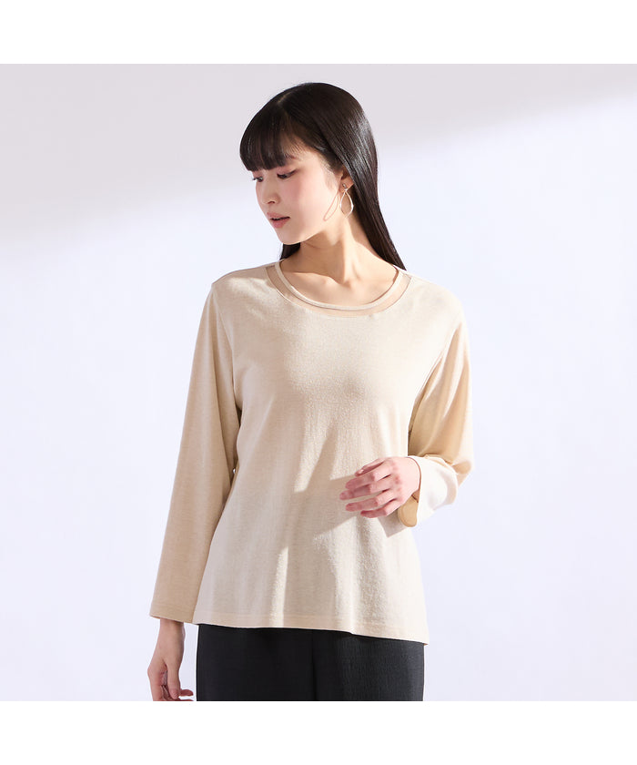 リリアンビューティ Liliane Burty 【M～4L】ラメフライスTシャツ （ベージュ） ベージュ