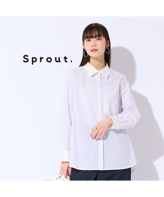 リリアンビューティ Liliane Burty 【Sprout.】イタリア製素材配色使いライン/小花プリントブラウス （ブルー） ブルー