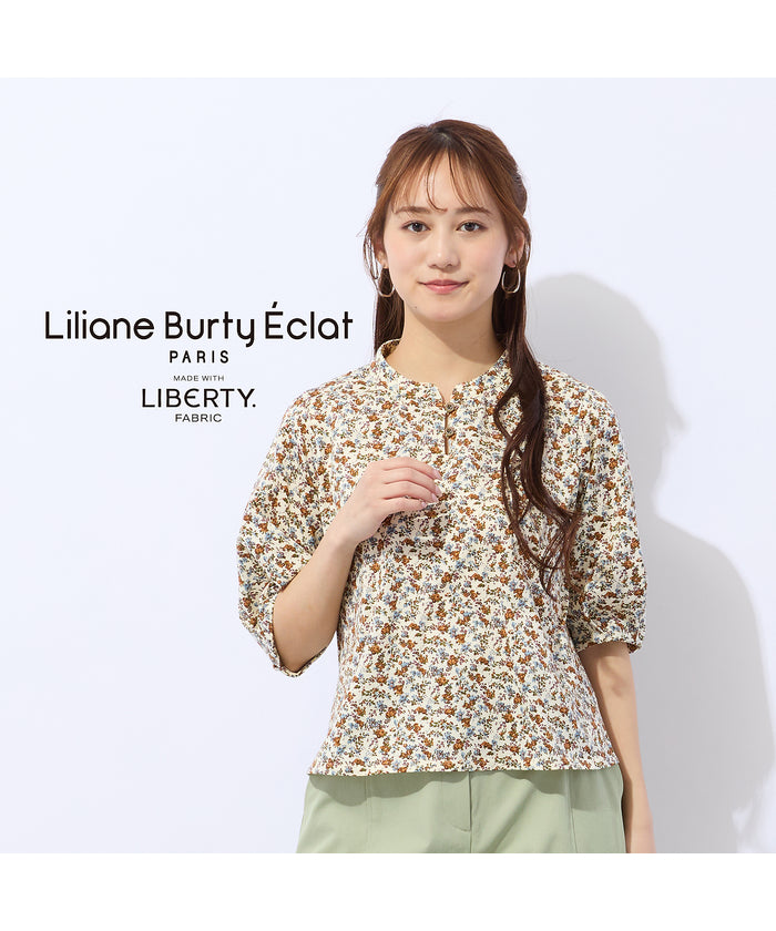 リリアンビューティ エクラ Liliane Burty ECLAT 【洗える】リバティプリントプルオーバーTシャツ （ブラウン） ブラウン