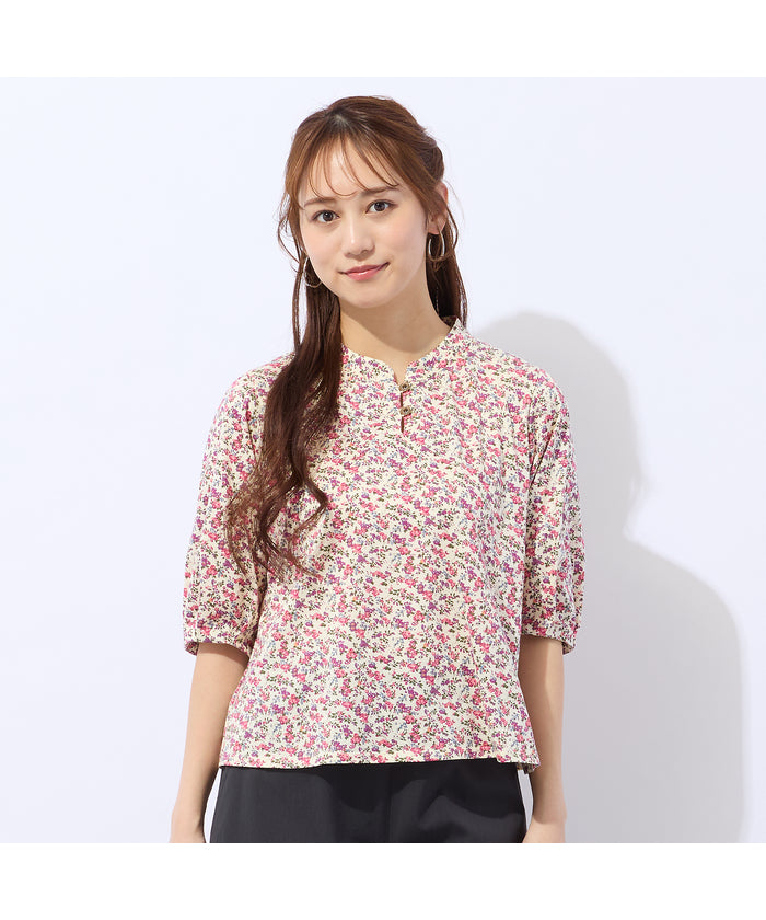 リリアンビューティ エクラ Liliane Burty ECLAT 【洗える】リバティプリントプルオーバーTシャツ （ブラウン） ブラウン