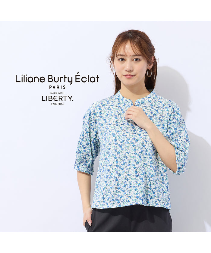 リリアンビューティ エクラ Liliane Burty ECLAT 【洗える】リバティプリントプルオーバーTシャツ （ブルー） ブルー