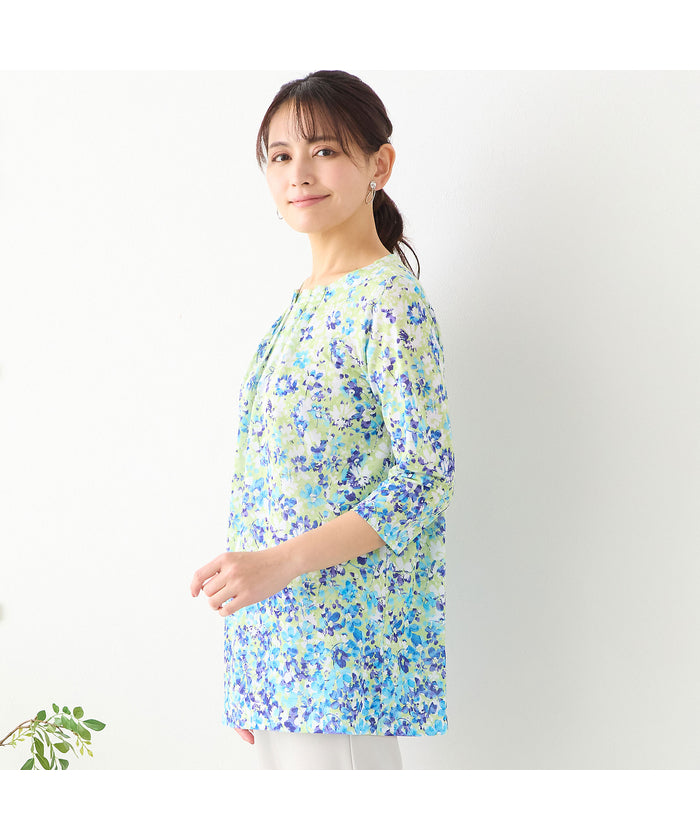 ロブジェ LOBJIE 【洗える・日本製】フラワーガーデンチュニック （ブルー） ブルー