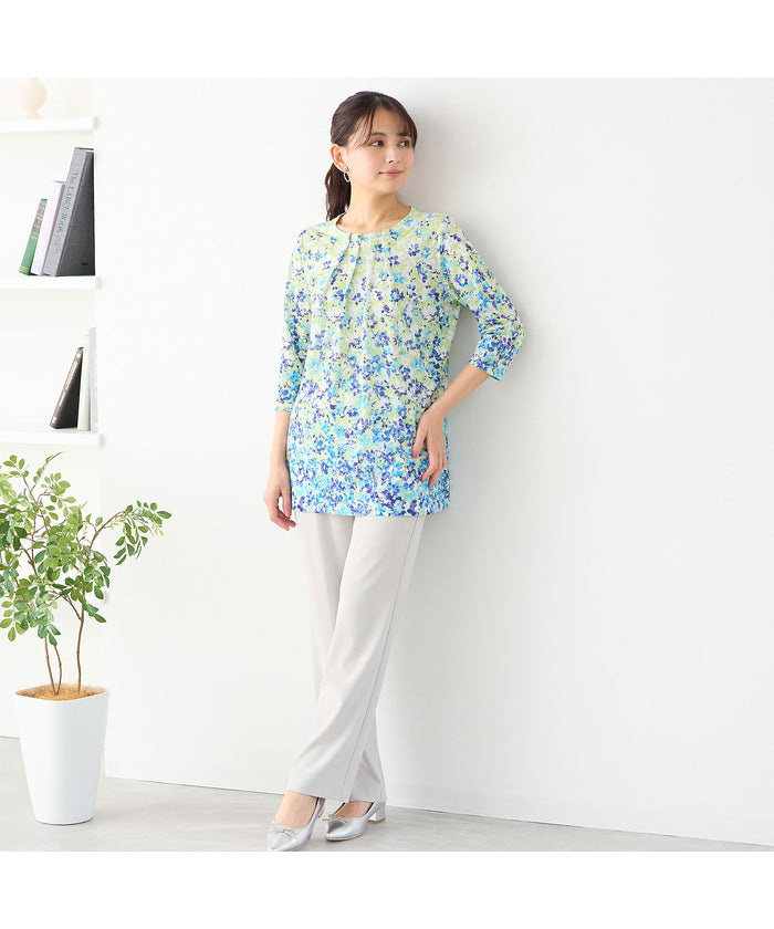 ロブジェ LOBJIE 【洗える・日本製】フラワーガーデンチュニック （ブルー） ブルー