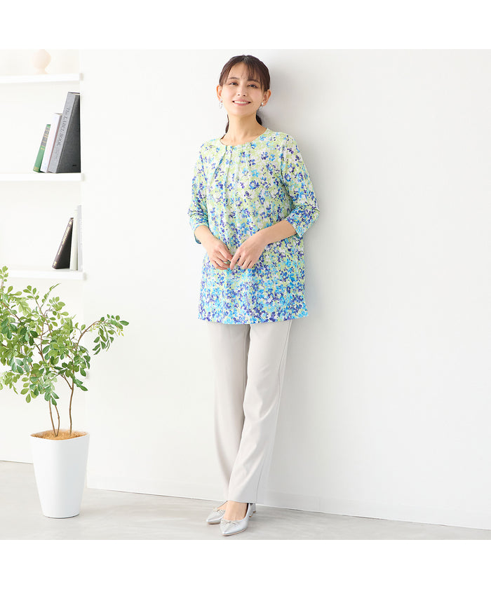 ロブジェ LOBJIE 【洗える・日本製】フラワーガーデンチュニック （ブルー） ブルー