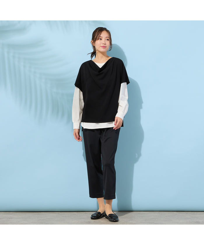ピサーノ PISANO 【手洗いOK・接触冷感・UVカット】フレンチスリーブ・ドレープジレ （ブラック） ブラック