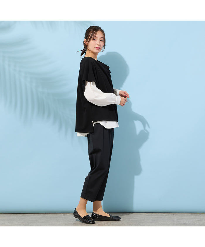 ピサーノ PISANO 【手洗いOK・接触冷感・UVカット】フレンチスリーブ・ドレープジレ （ブラック） ブラック