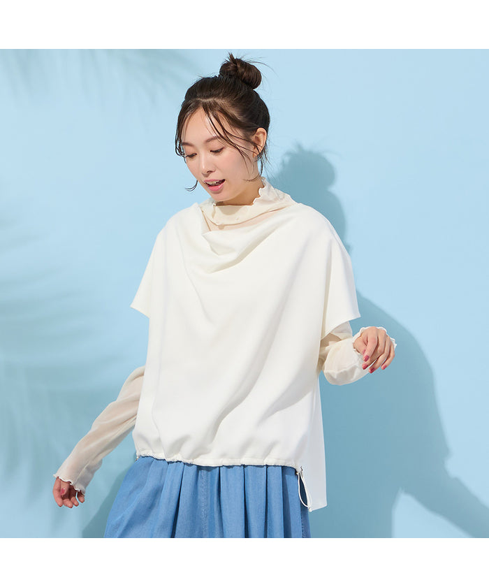 ピサーノ PISANO 【手洗いOK・接触冷感・UVカット】フレンチスリーブ・ドレープジレ （ブラック） ブラック