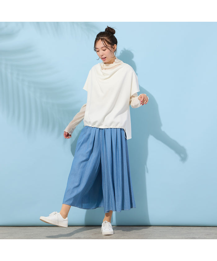 ピサーノ PISANO 【手洗いOK・セットアップ対応】製品洗い・テンセルデニムキュロットパンツ （ライトグレー） ライトグレー
