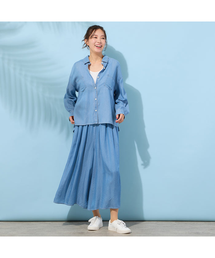 ピサーノ PISANO 【手洗いOK・セットアップ対応】製品洗い・テンセルデニムキュロットパンツ （ライトグレー） ライトグレー