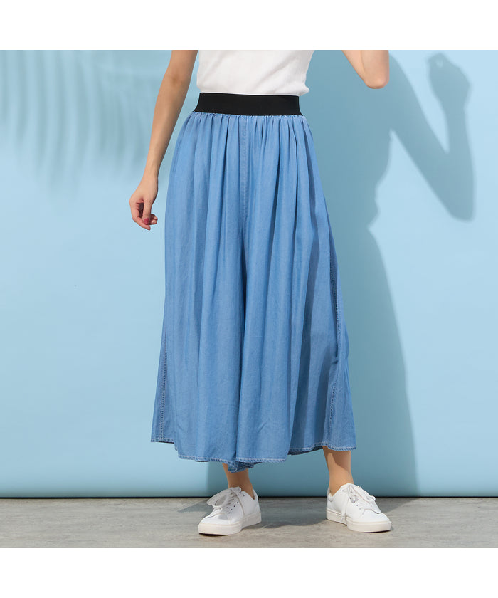 ピサーノ PISANO 【手洗いOK・セットアップ対応】製品洗い・テンセルデニムキュロットパンツ （ライトグレー） ライトグレー