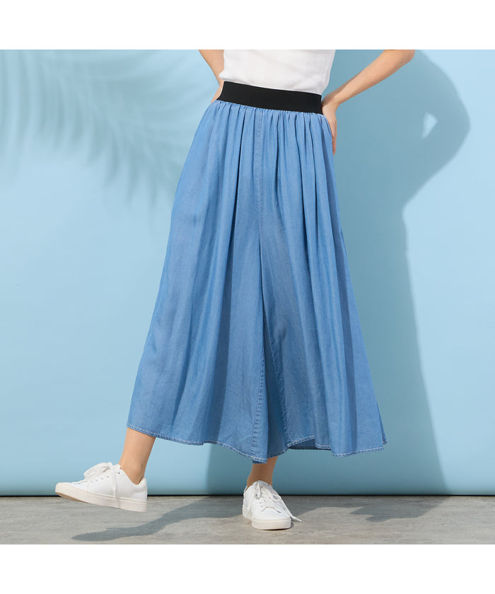 ピサーノ PISANO 【手洗いOK・セットアップ対応】製品洗い・テンセルデニムキュロットパンツ （ライトグレー） ライトグレー