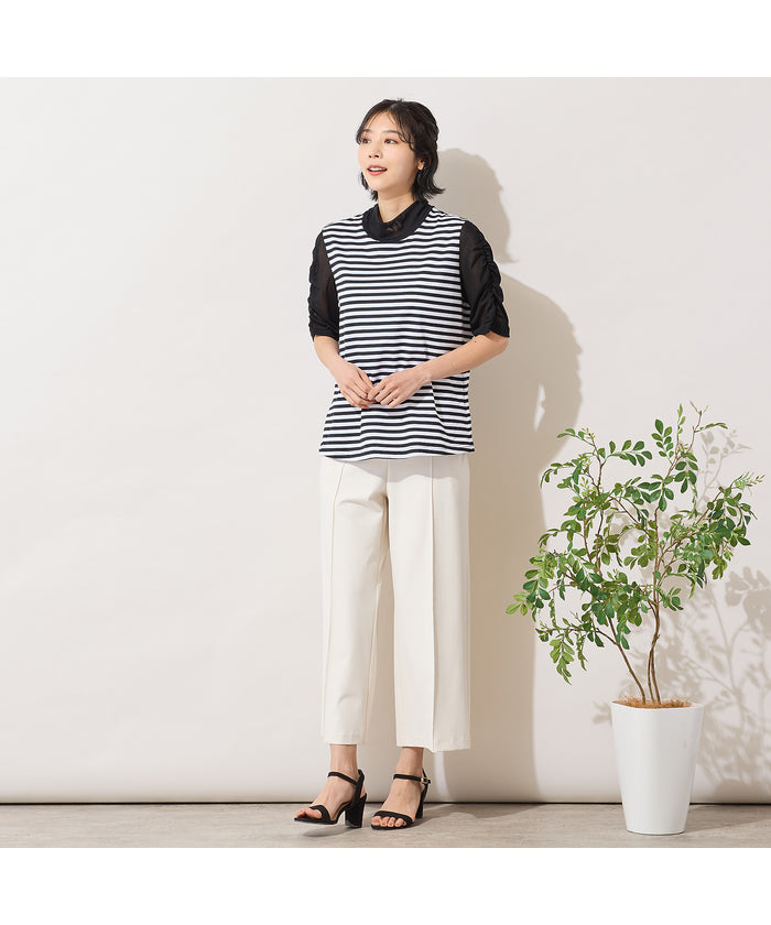 ピサーノ PISANO 【手洗いOK】チュール配色ギャザースリーブカットソー （オフ） オフ