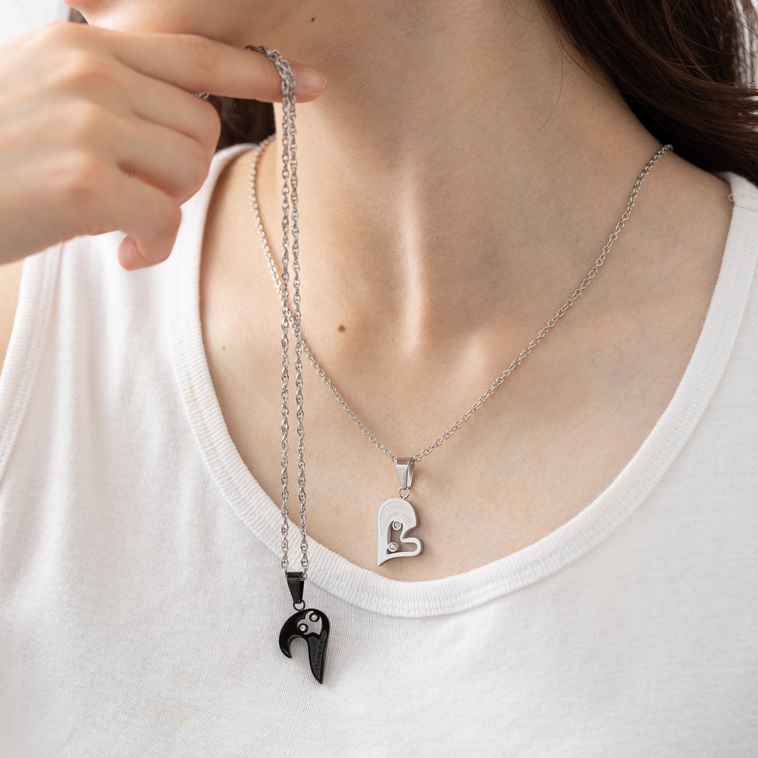 John JON "High Quality" Stainless Steel Pair Necklace
