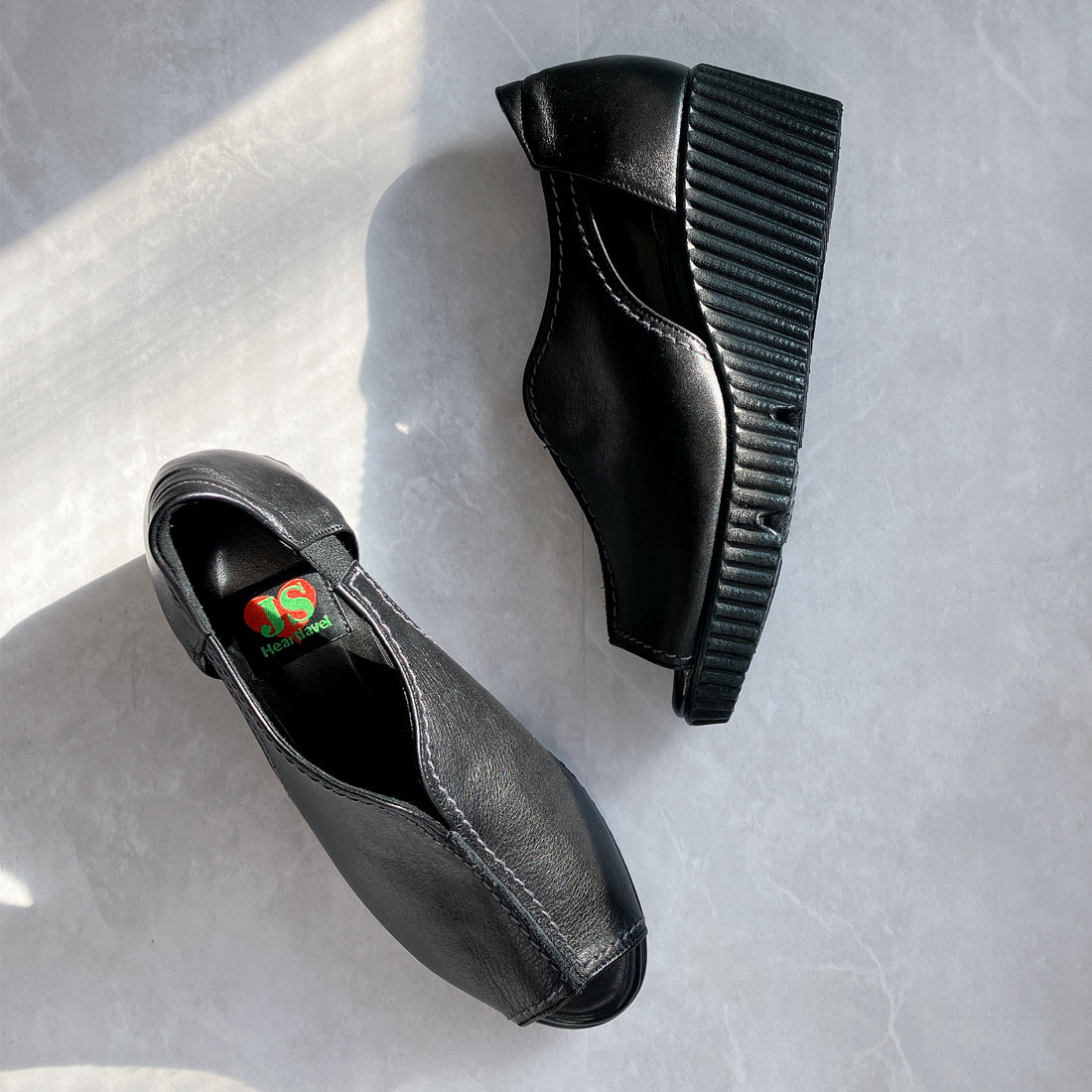 JS Heartlabel Genuine Leather Made in Japan Thick-soled Open-toe Wedge Sole Sandals