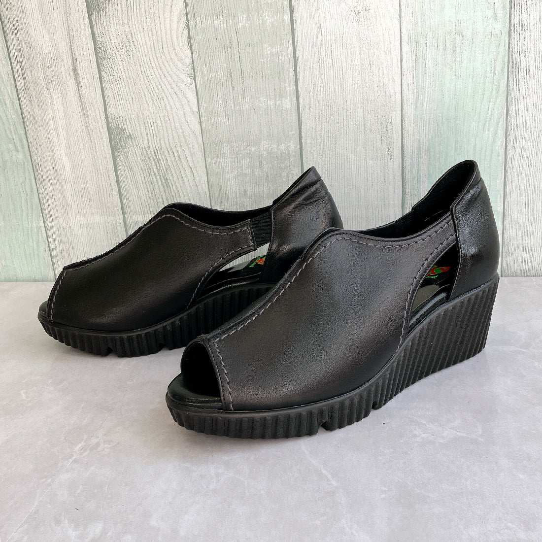 JS Heartlabel Genuine Leather Made in Japan Thick-soled Open-toe Wedge Sole Sandals