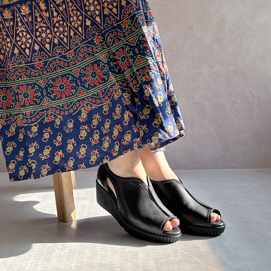 JS Heartlabel Genuine Leather Made in Japan Thick-soled Open-toe Wedge Sole Sandals