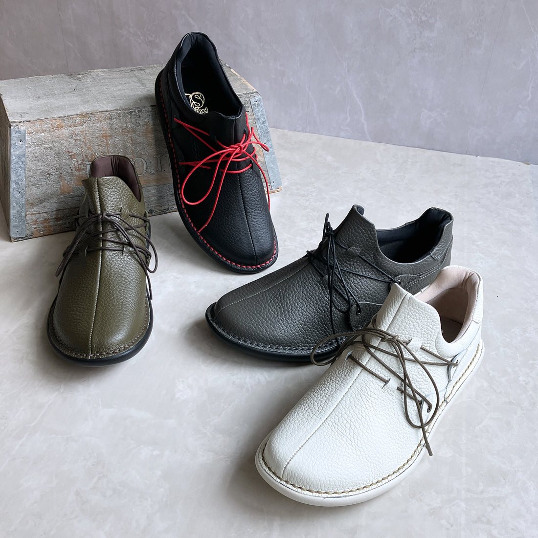 ジェイエス ハートレーベル JS Heartlavel アクセントシューレースデザイン コンフォート レザースリッポン （オリーブ） オリーブ