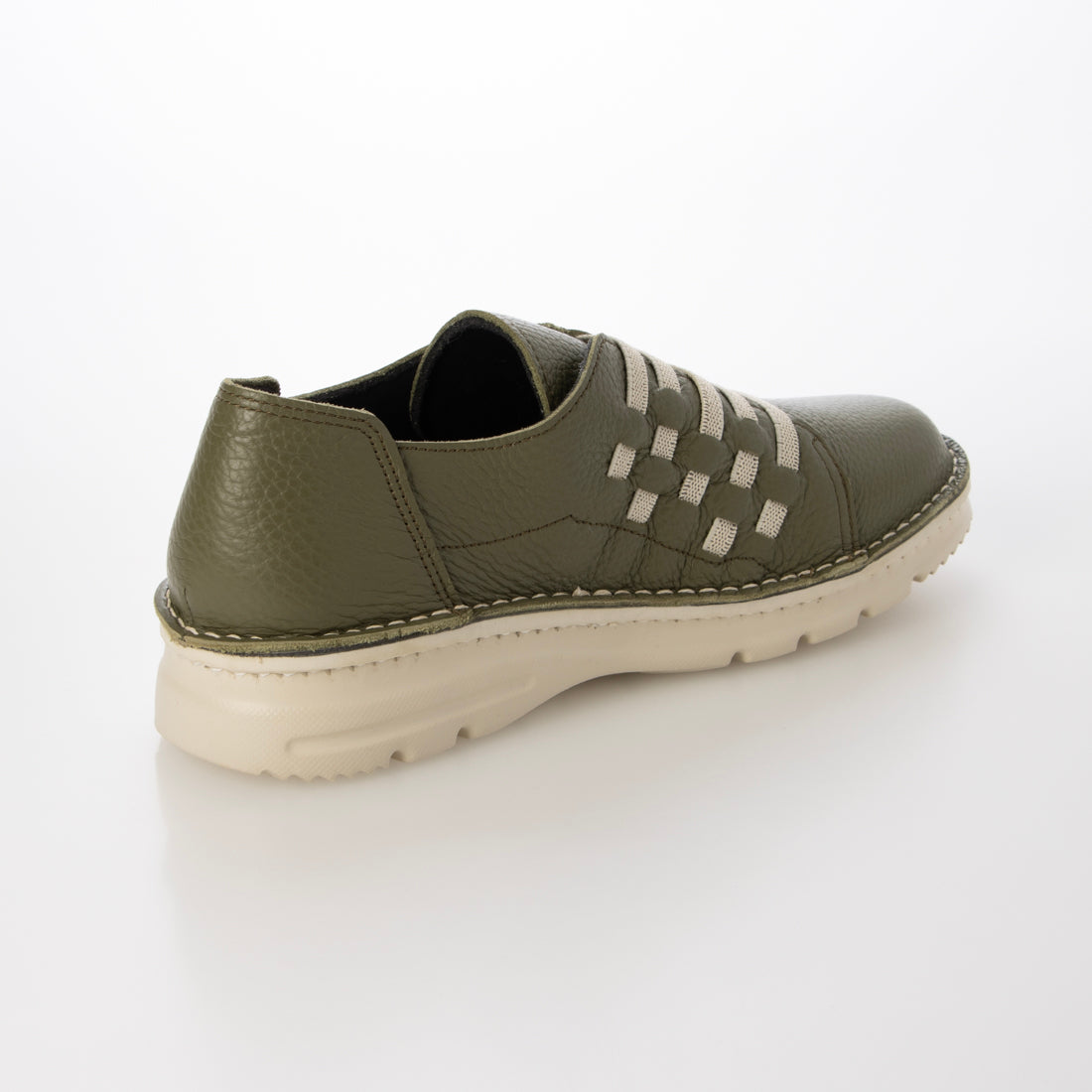 ジェイエス ハートレーベル JS Heartlavel 幅広 ストレッチコードデザイン 軽量レザーシューズ 日本製 （ダークカーキ） ダークカーキ