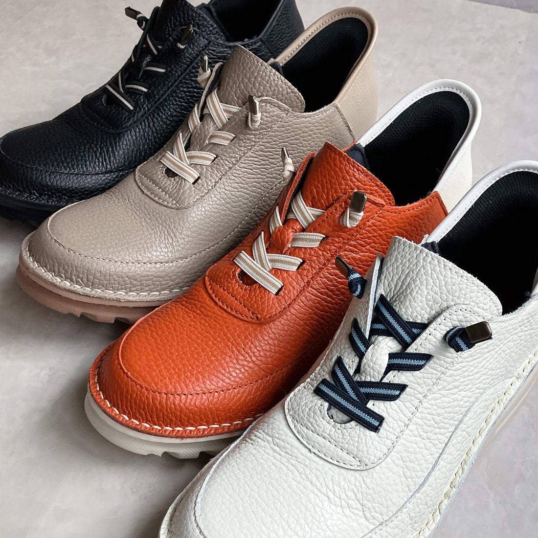 ジェイエス ハートレーベル JS Heartlavel スグ履ける！軽量レザーレースアップ風スリッポンシューズ （ブリック/ホワイト） ブリック/ホワイト