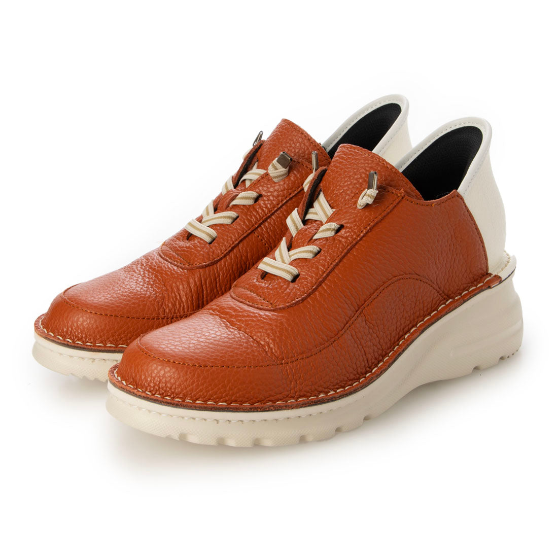 ジェイエス ハートレーベル JS Heartlavel スグ履ける！軽量レザーレースアップ風スリッポンシューズ （ブリック/ホワイト） ブリック/ホワイト