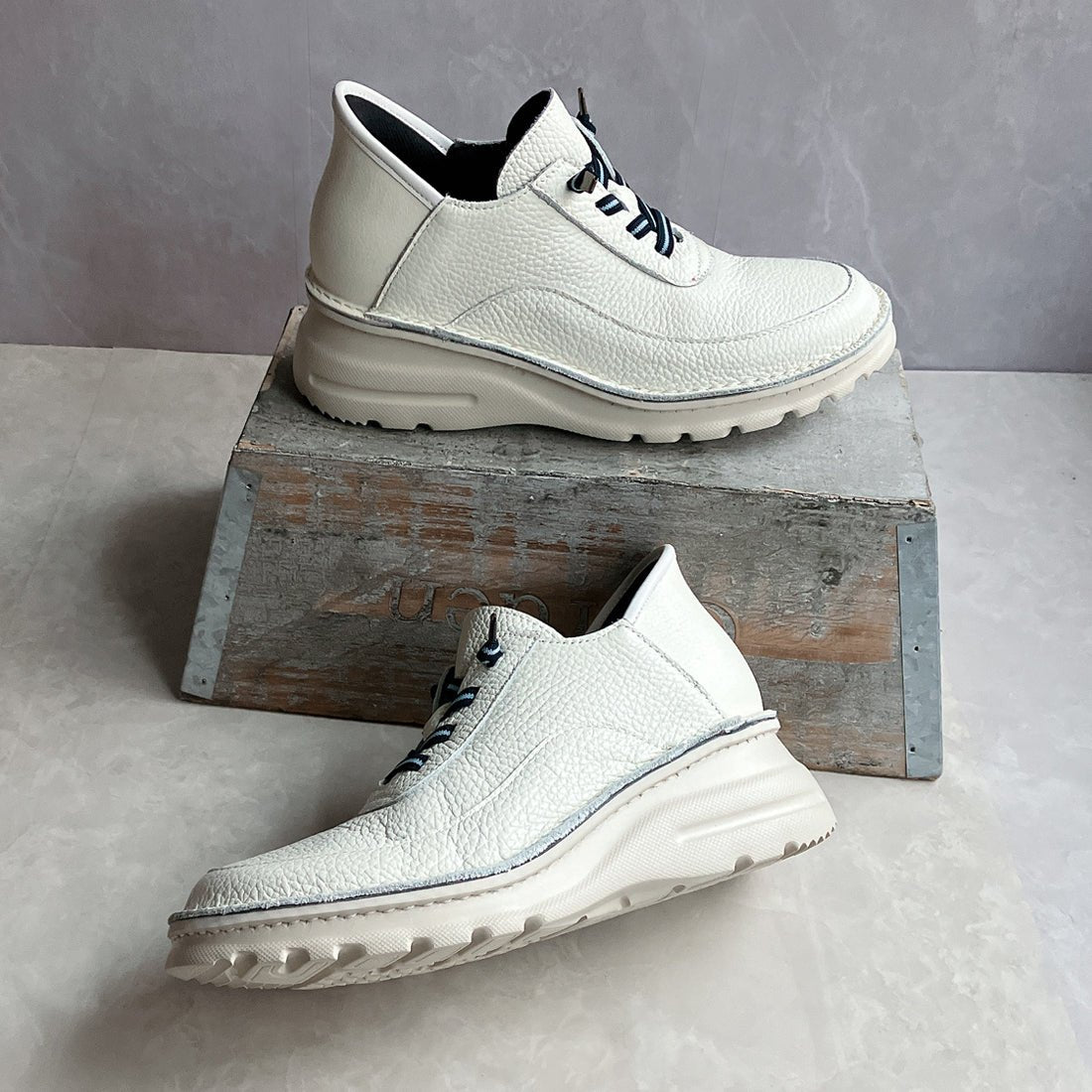 ジェイエス ハートレーベル JS Heartlavel スグ履ける！軽量レザーレースアップ風スリッポンシューズ （アイボリー） アイボリー