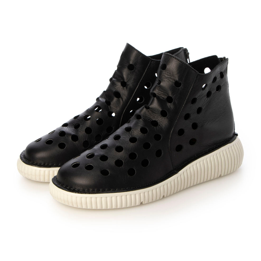 ジェイエス ハートレーベル JS Heartlavel ボリュームソール 本革 パンチング シューズ,クロ