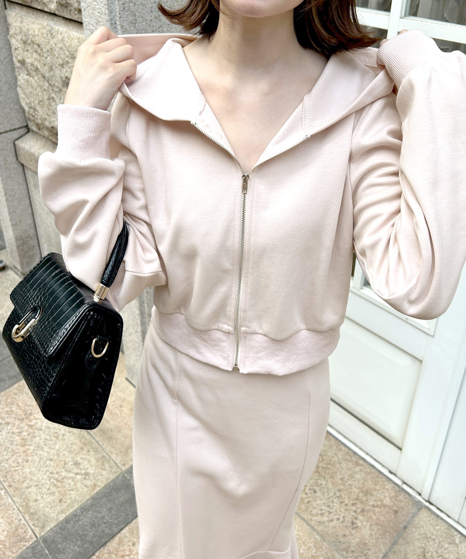 JULIA BOUTIQUE Hoodie + Mermaid Skirt Sweat Set [24512 Long Sleeve Long Maxi Tight Plain Women's Elastic Waist Tops Bottoms Black]
