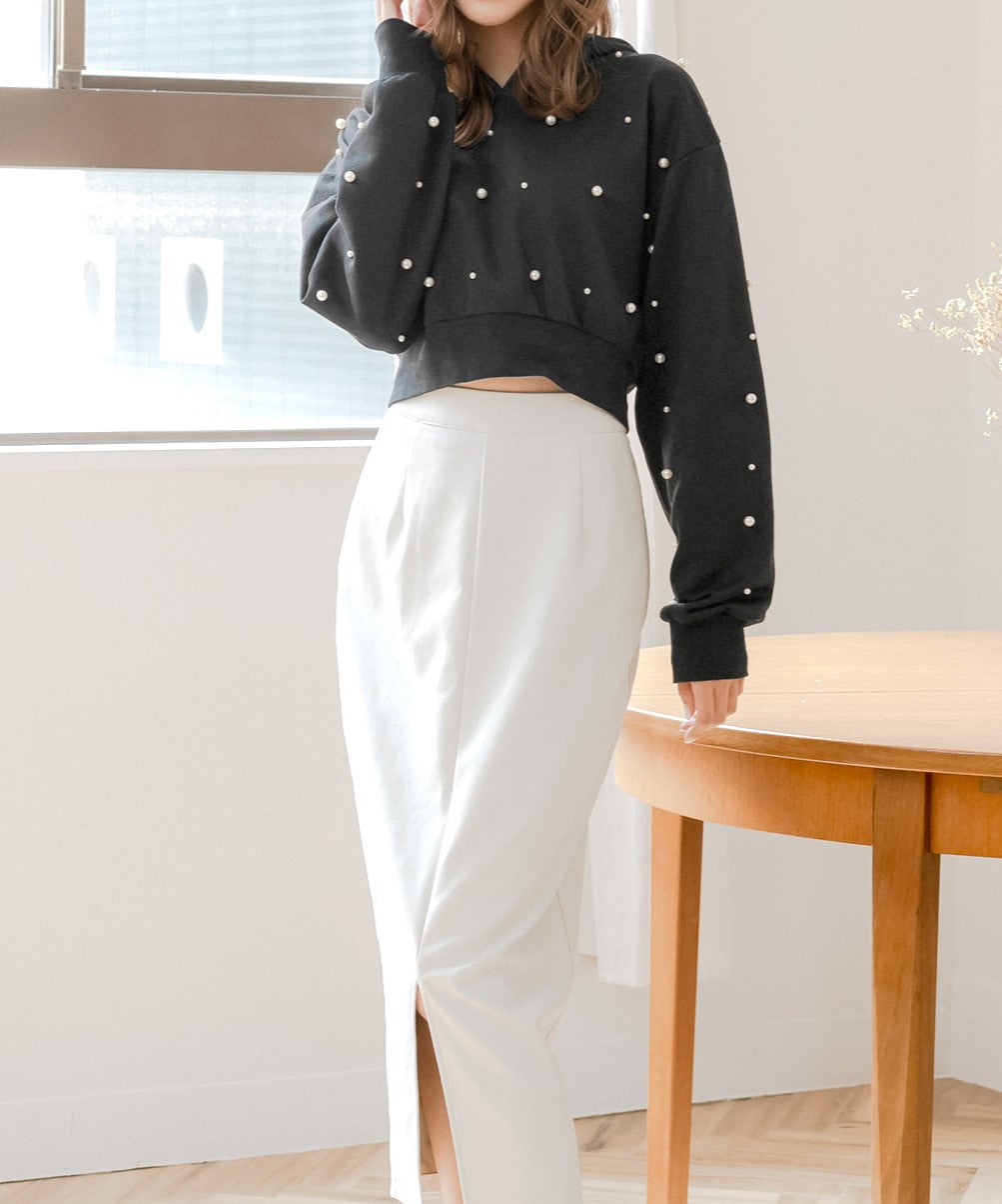 ジュリアブティック JULIA BOUTIQUE パール付きショート丈パーカー [24548 長袖 ショート丈 レディース トップス ]