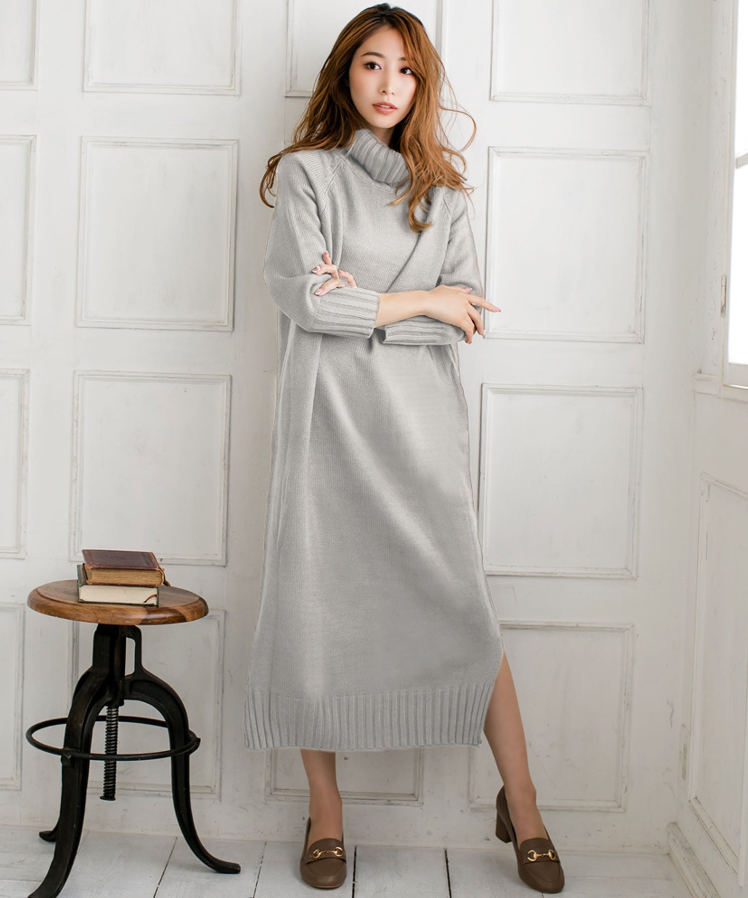 ジュリアブティック JULIA BOUTIQUE タートルネックロングニットワンピース/510495 （Gray） グレー