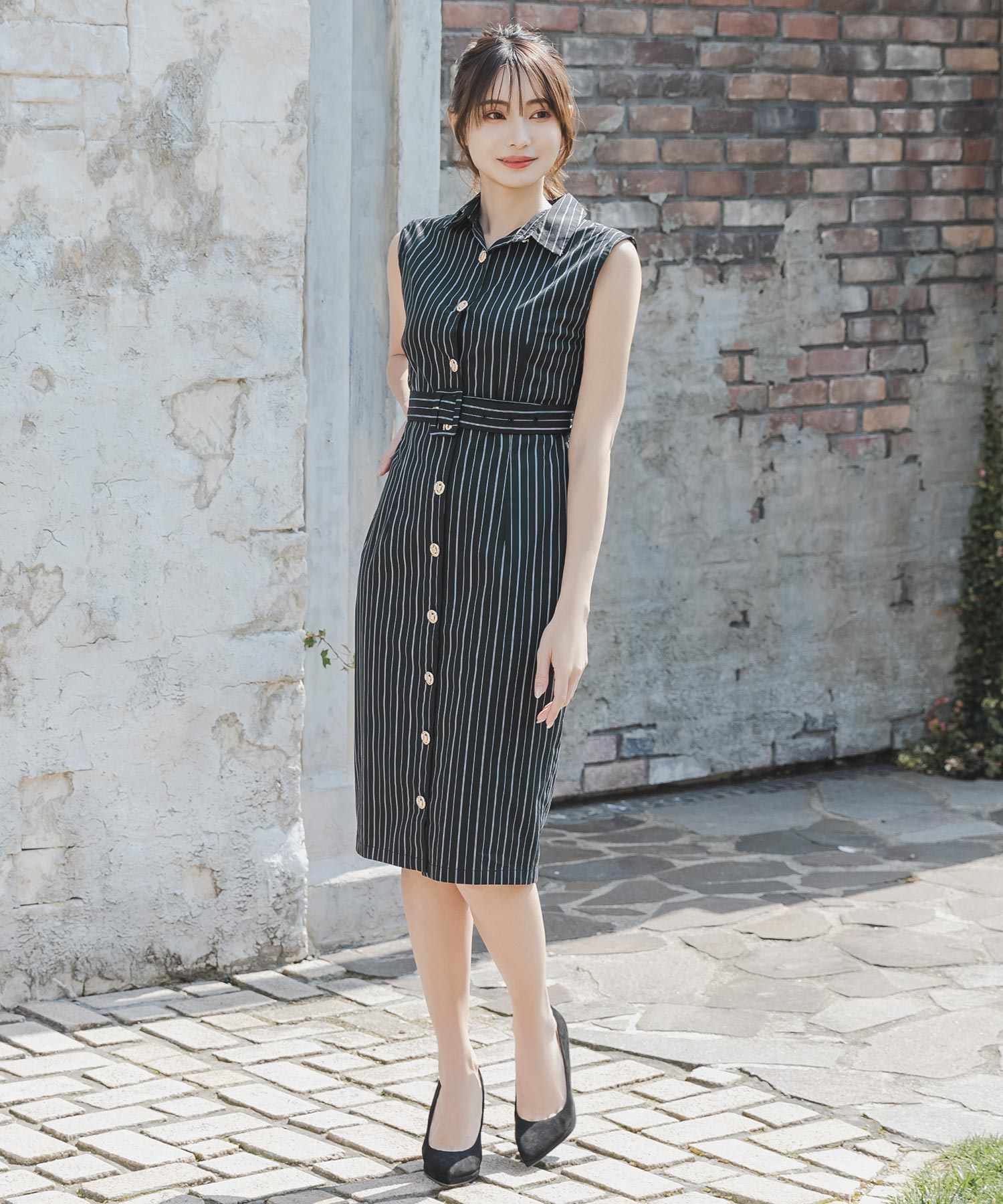 ジュリアブティック JULIA BOUTIQUE ストライプ柄シャツタイトワンピース/23071