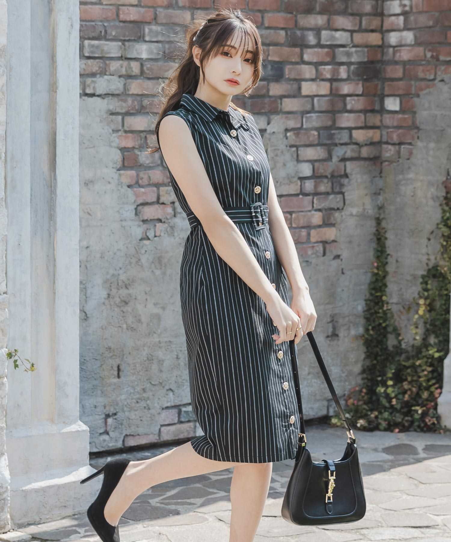 ジュリアブティック JULIA BOUTIQUE ストライプ柄シャツタイトワンピース/23071