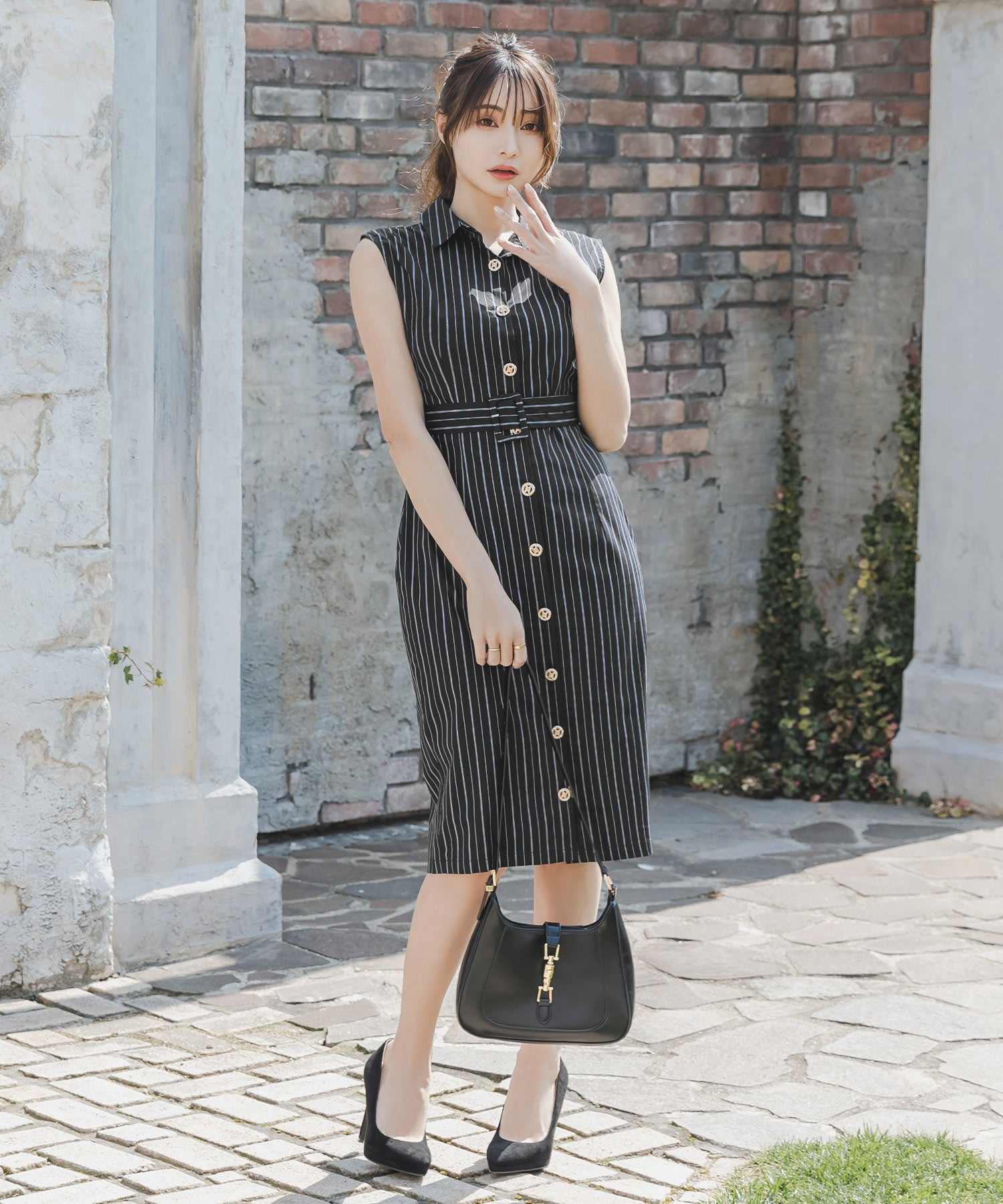 ジュリアブティック JULIA BOUTIQUE ストライプ柄シャツタイトワンピース/23071