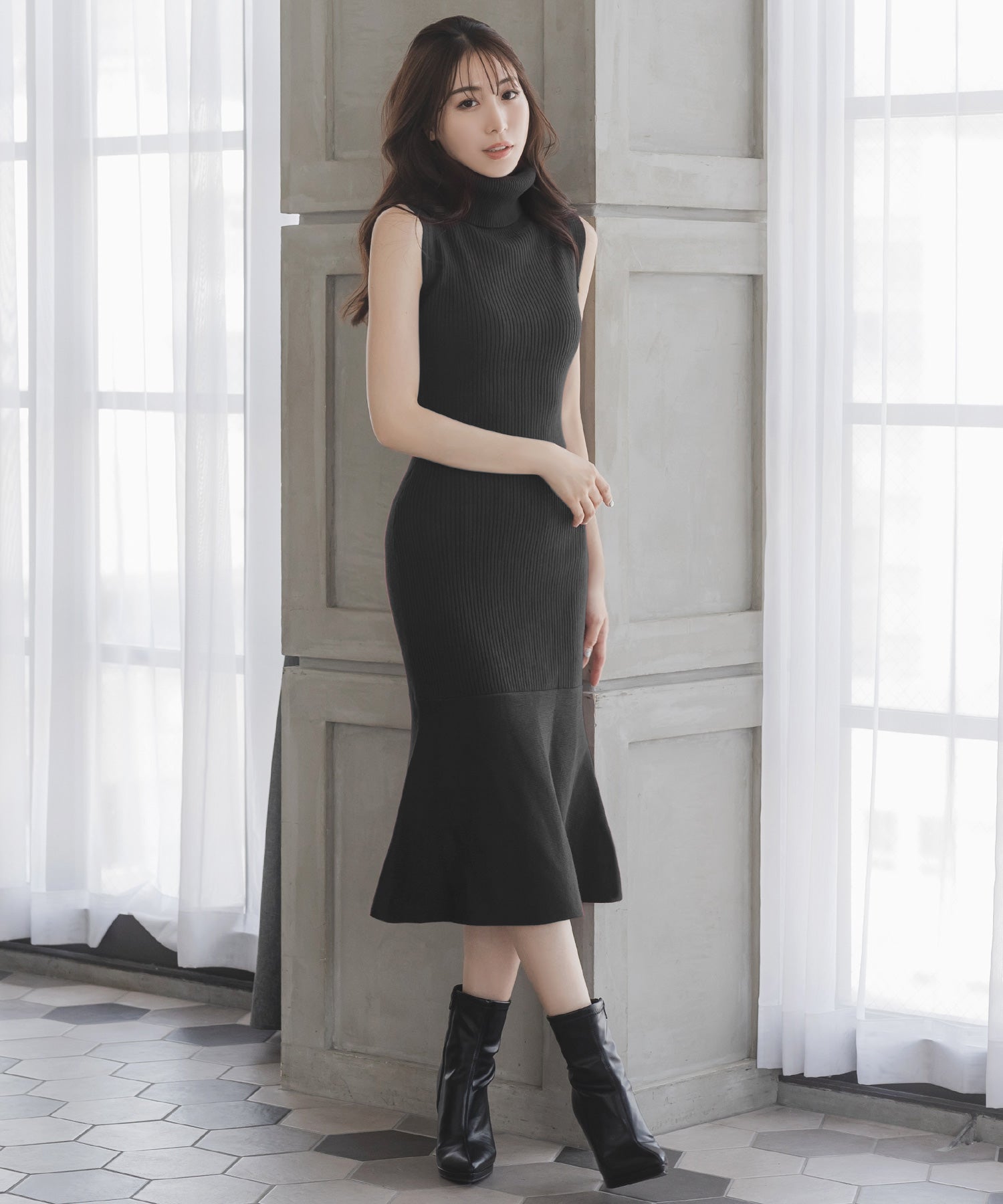 JULIA BOUTIQUE Mid-length turtleneck mermaid knit dress/23533