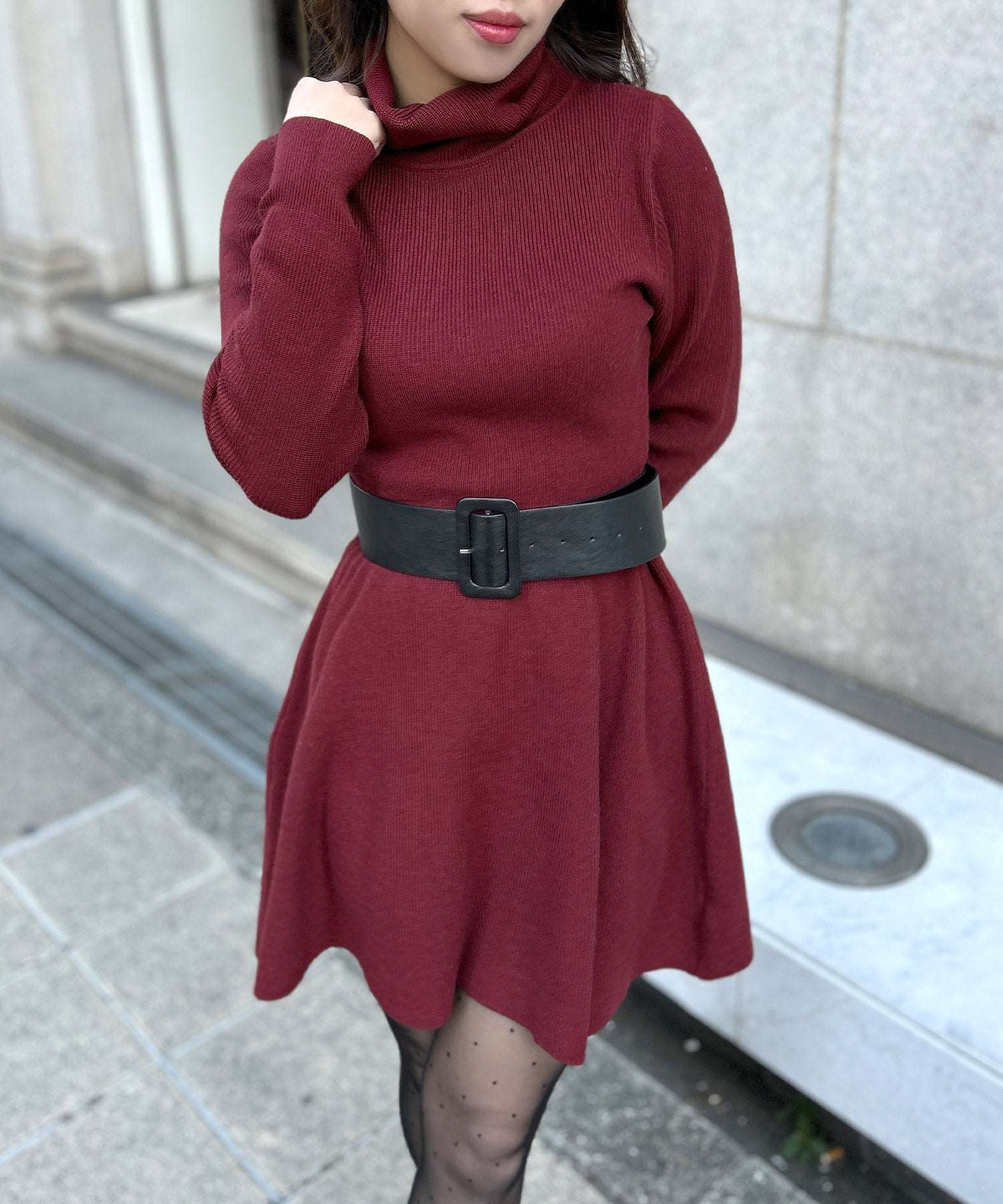 Julia Boutique Turtleneck Flare Knit Mini Dress / 23567