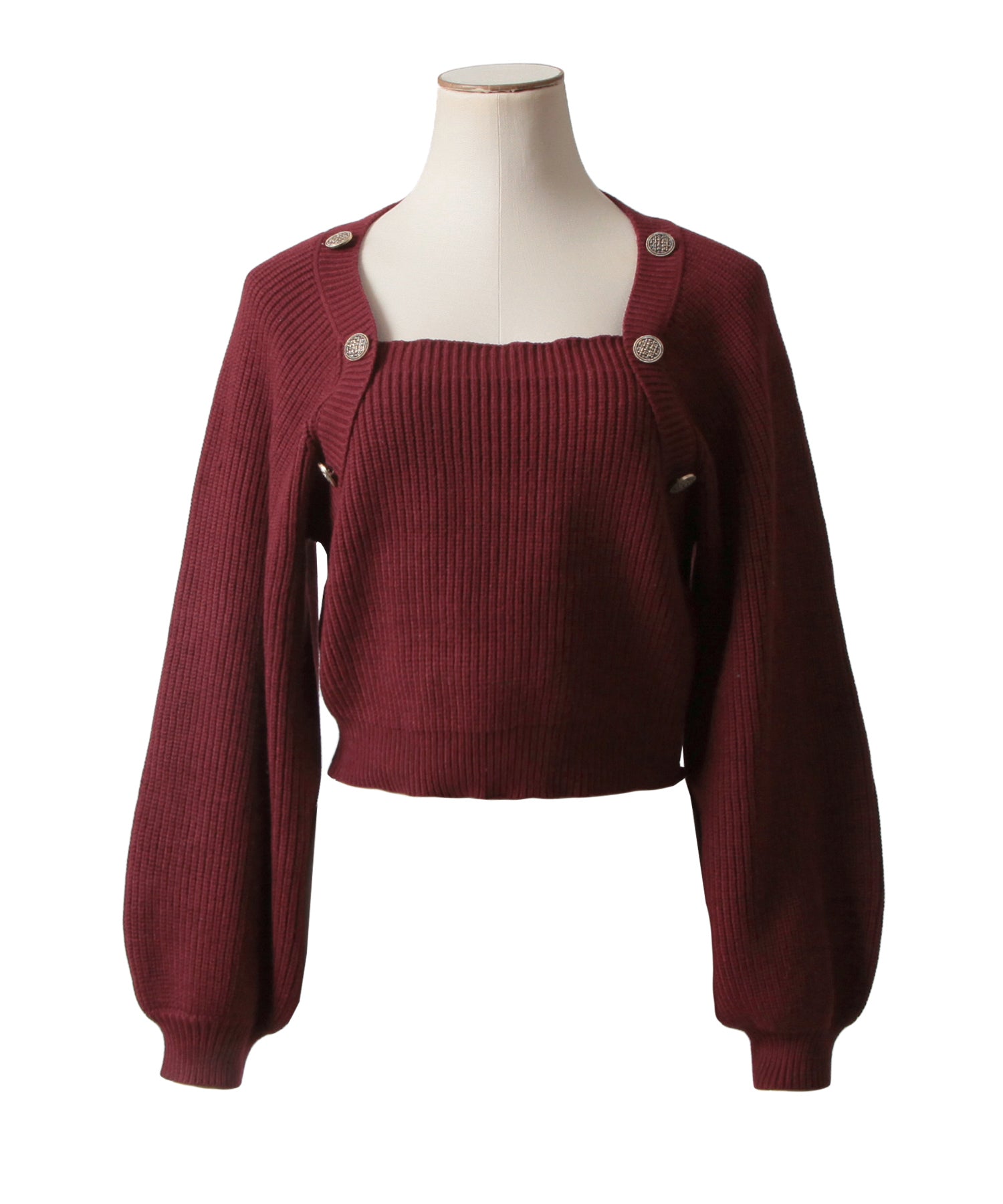 ジュリアブティック JULIA BOUTIQUE ボタン付きバルーンスリーブニットトップス/23591 （Bordeaux） ボルドー