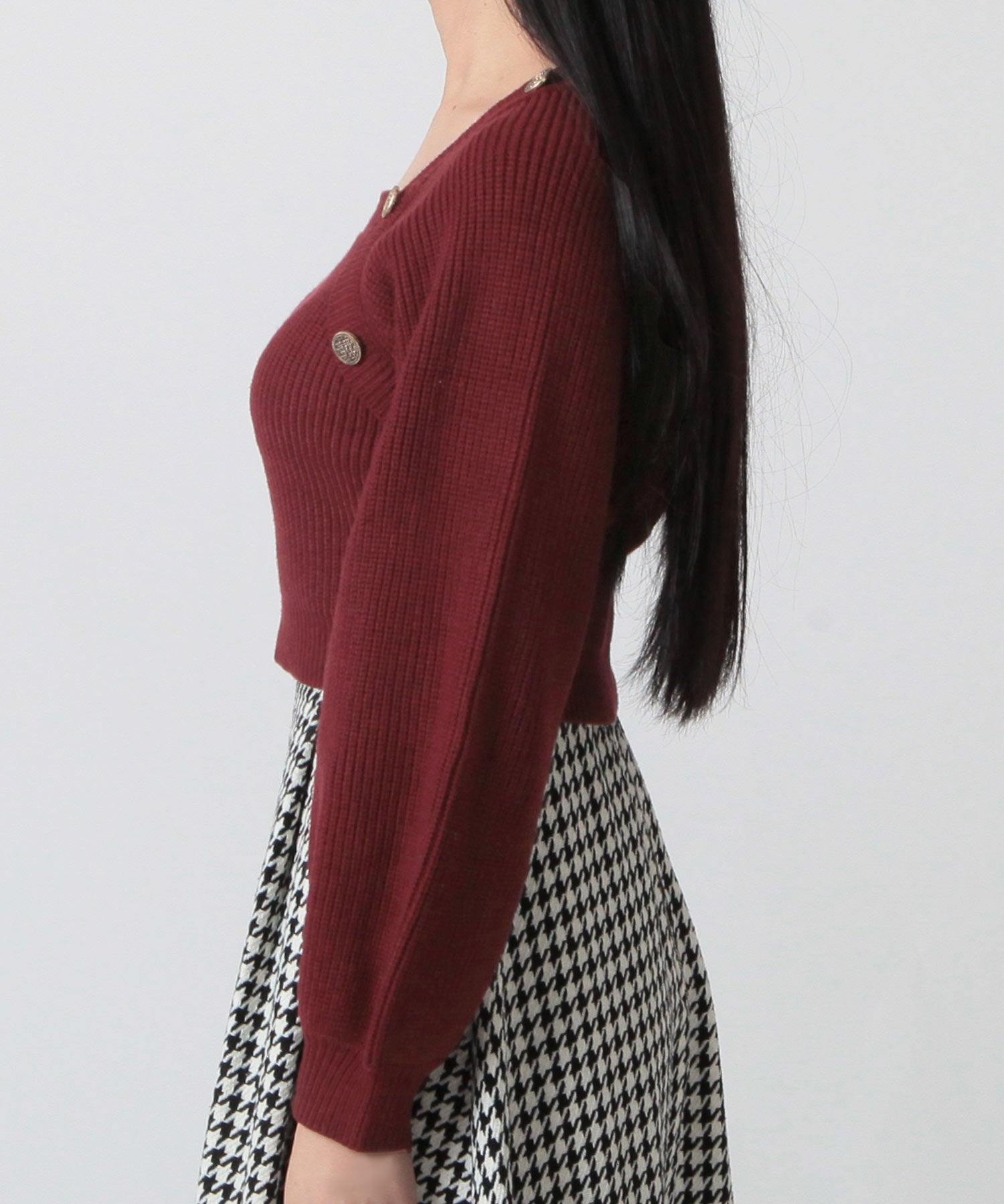 ジュリアブティック JULIA BOUTIQUE ボタン付きバルーンスリーブニットトップス/23591 （Bordeaux） ボルドー
