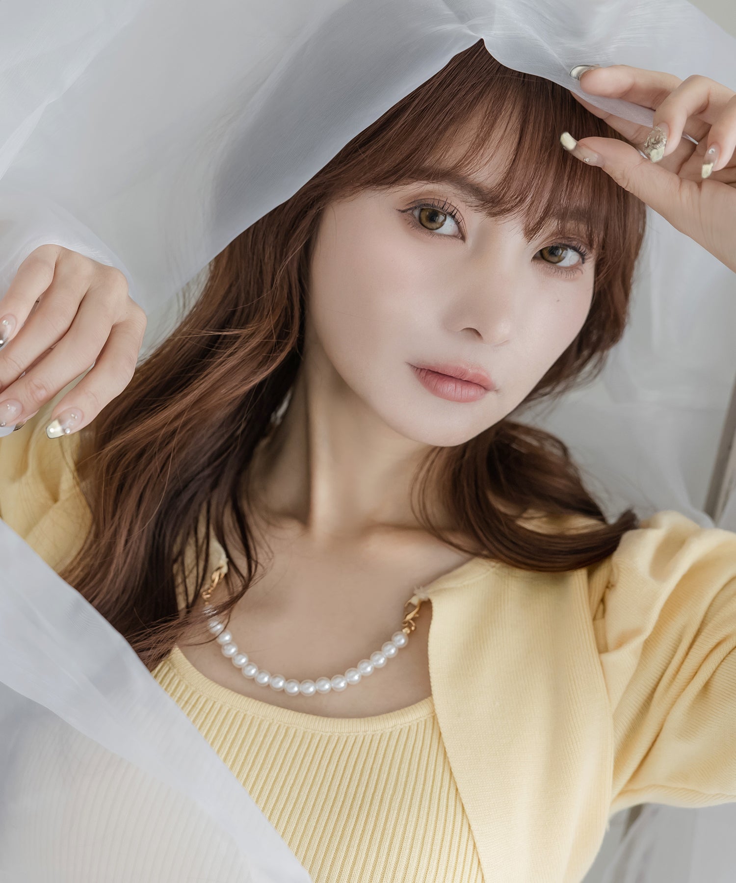 ジュリアブティック JULIA BOUTIQUE パールチェーン付きボレロ風ニットトップス24000 （Yellow） イエロー