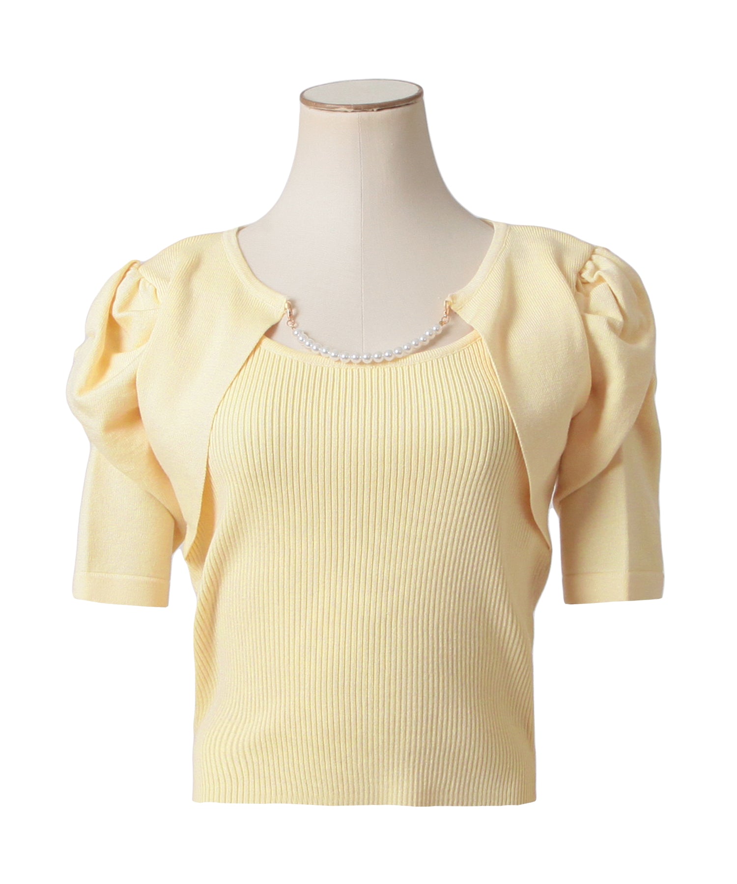 ジュリアブティック JULIA BOUTIQUE パールチェーン付きボレロ風ニットトップス24000 （Yellow） イエロー