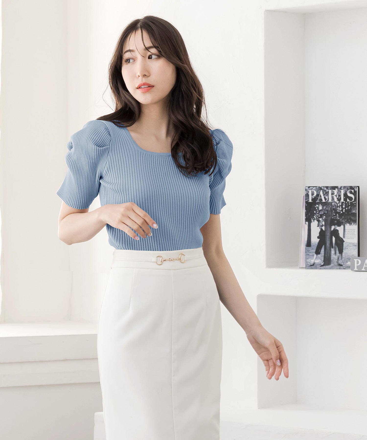 JULIA BOUTIQUE Square Neck Power Shoulder Knit Top / 24015