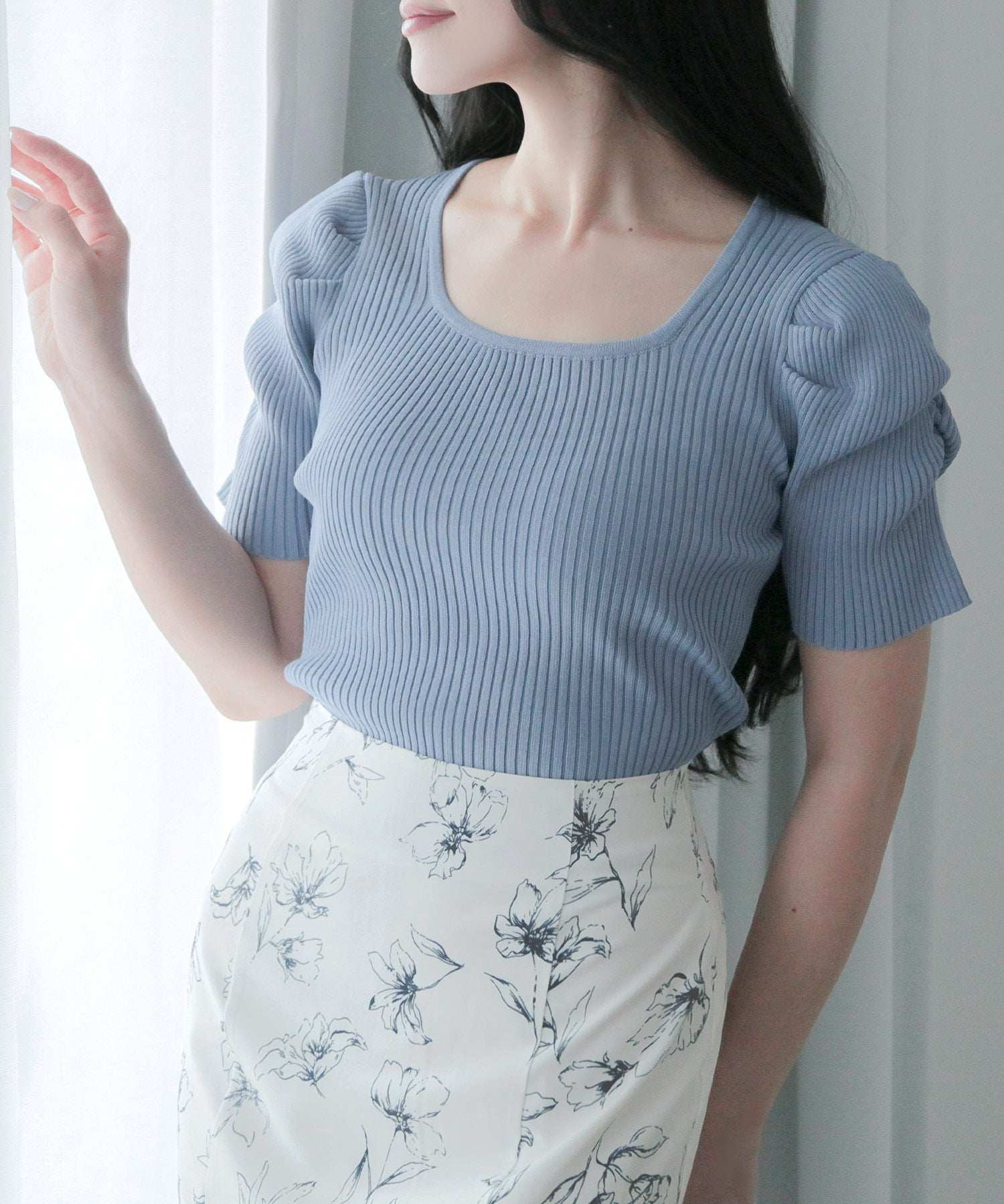 JULIA BOUTIQUE Square Neck Power Shoulder Knit Top / 24015