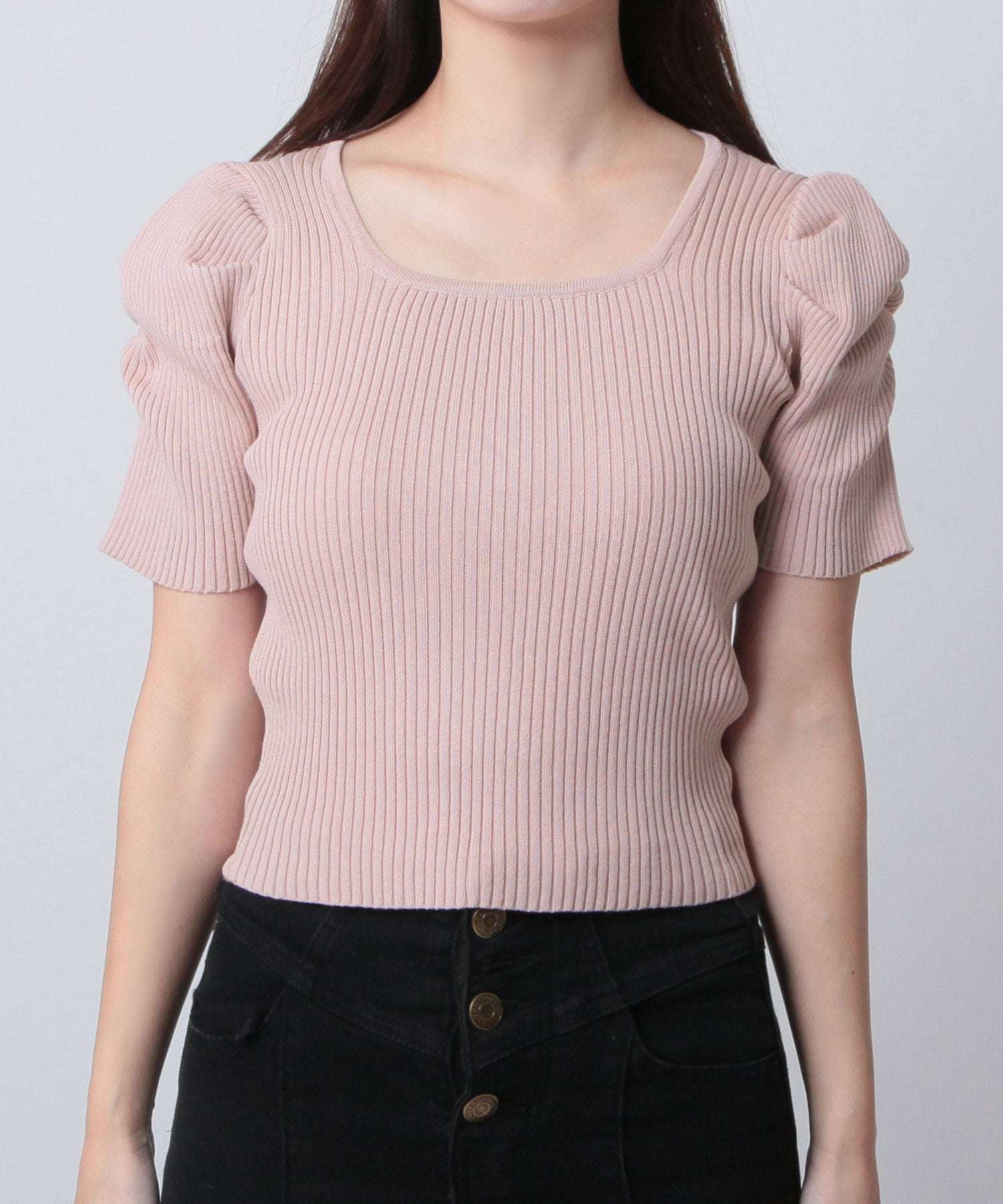 JULIA BOUTIQUE Square Neck Power Shoulder Knit Top / 24015