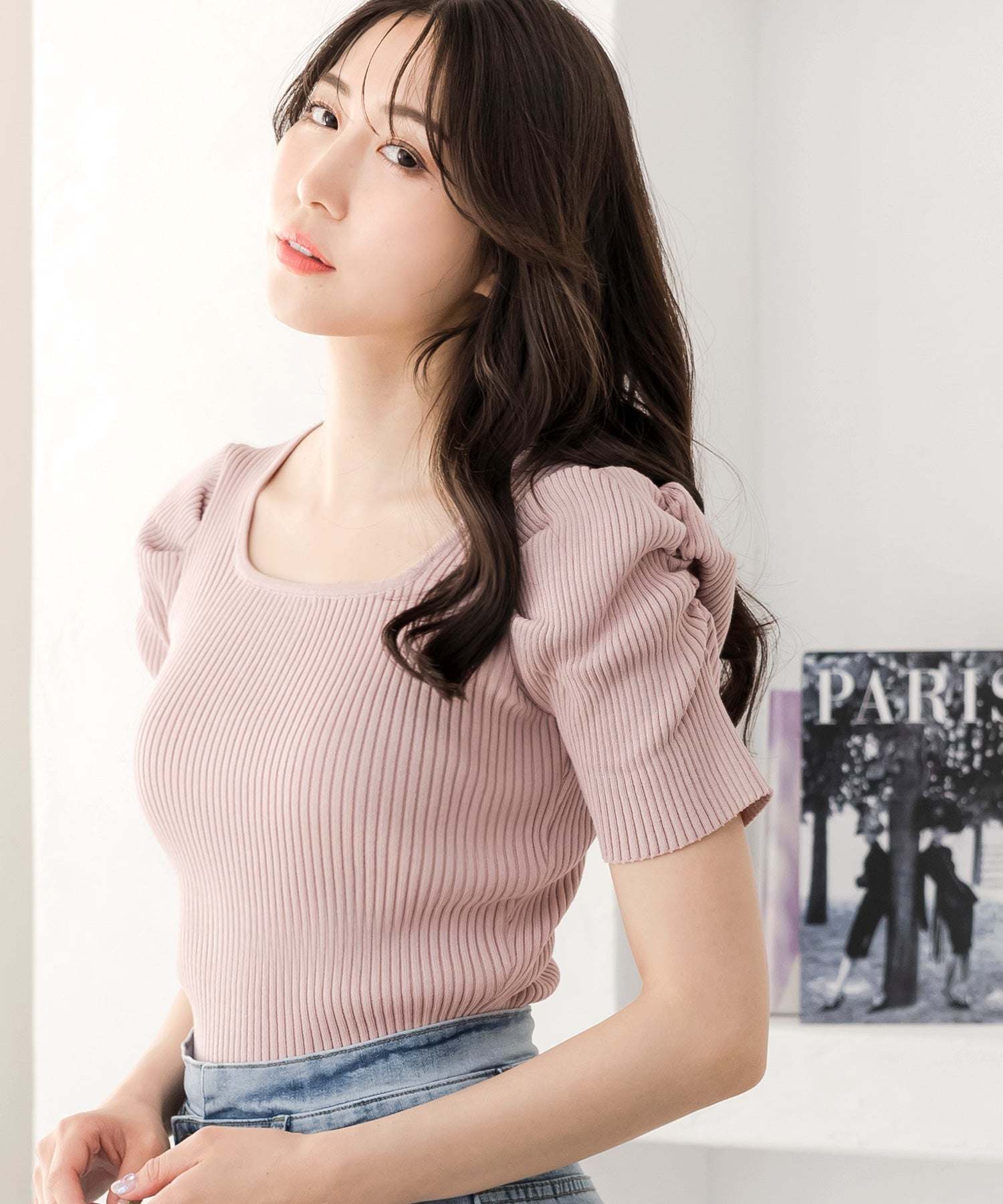 JULIA BOUTIQUE Square Neck Power Shoulder Knit Top / 24015
