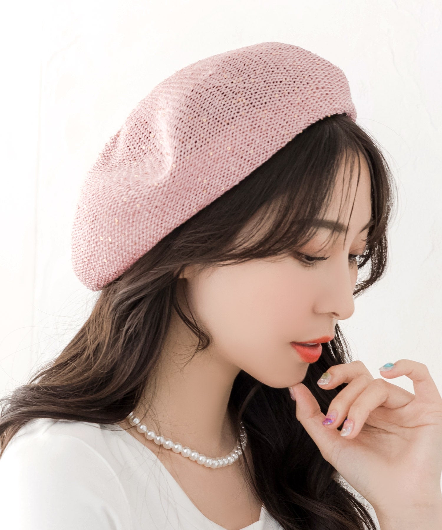 JULIA BOUTIQUE Spangle Summer Beret [24111] Beret Summer Hat Hat Women's Summer Free Size 53cm Shallow Size Adjustment Sequin Plain Cute Neat Adult Casual Korean Black White