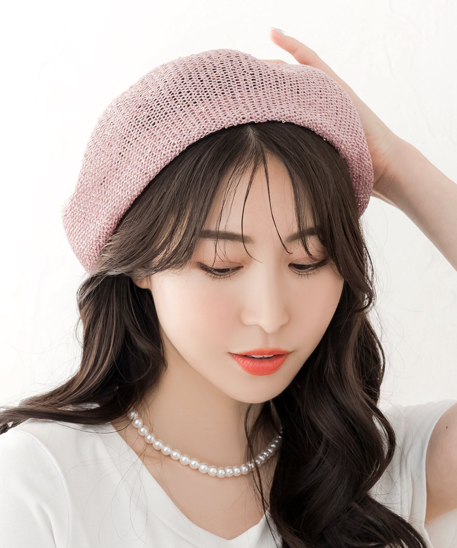 JULIA BOUTIQUE Spangle Summer Beret [24111] Beret Summer Hat Hat Women's Summer Free Size 53cm Shallow Size Adjustment Sequin Plain Cute Neat Adult Casual Korean Black White